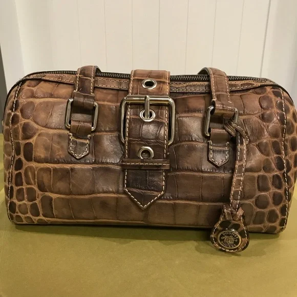 Dooney & Bourke Brown Croc Embossed Bag - Picture 1 of 14